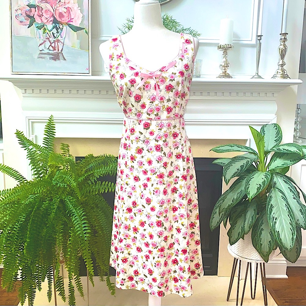 Vintage Retro Floral Sweetheart Dress Size 16